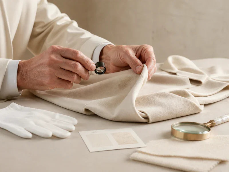 A Blanc specialist inspecting fine fabric