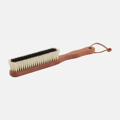 Wooden garment brush with dual bristles for luxury fabric care