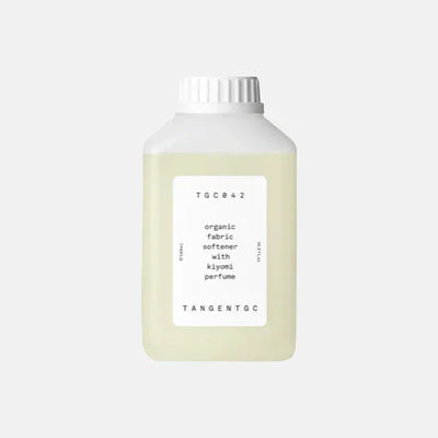 Organic fabric softener with kiyomi perfume in minimalist bottle, eco-friendly garment care
