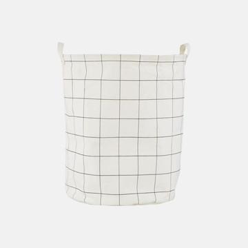 White grid-pattern laundry basket with handles, ideal for luxury garment care and eco-friendly home organization