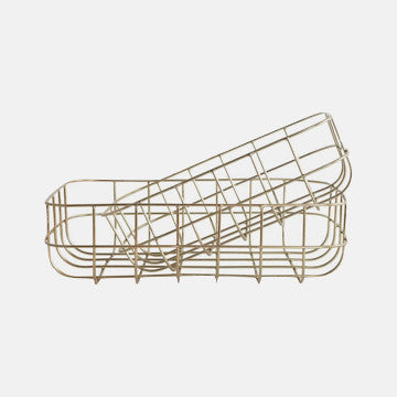 Minimalist gold wire basket for luxury garment storage, eco-friendly home organization