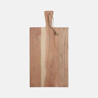 Natural wood cutting board with rope handle, rustic kitchen serving platter